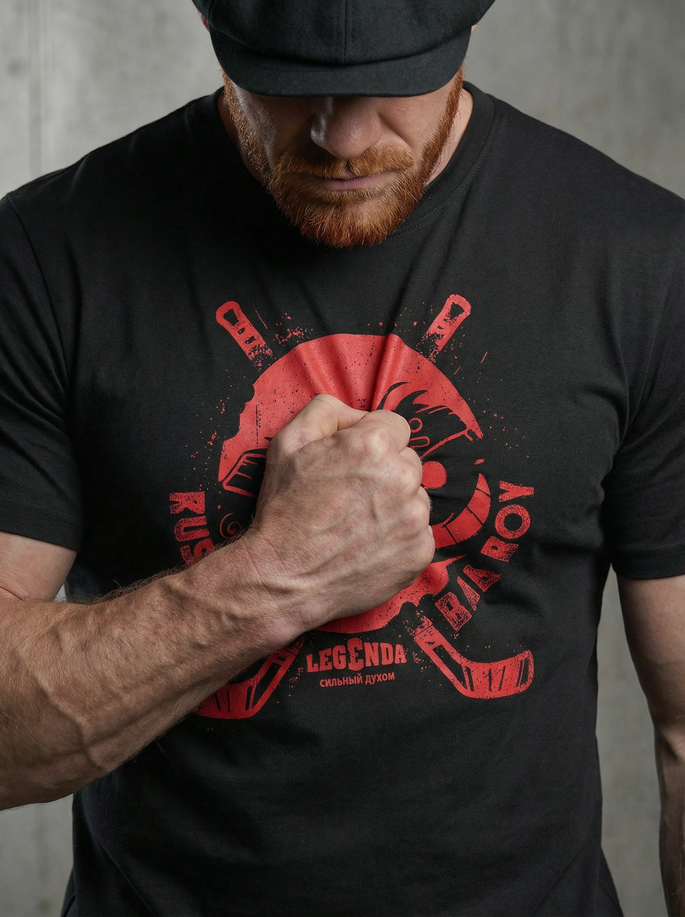 Футболка спортивная хлопковая мужская черная LEGENDA Хоккеисты красные