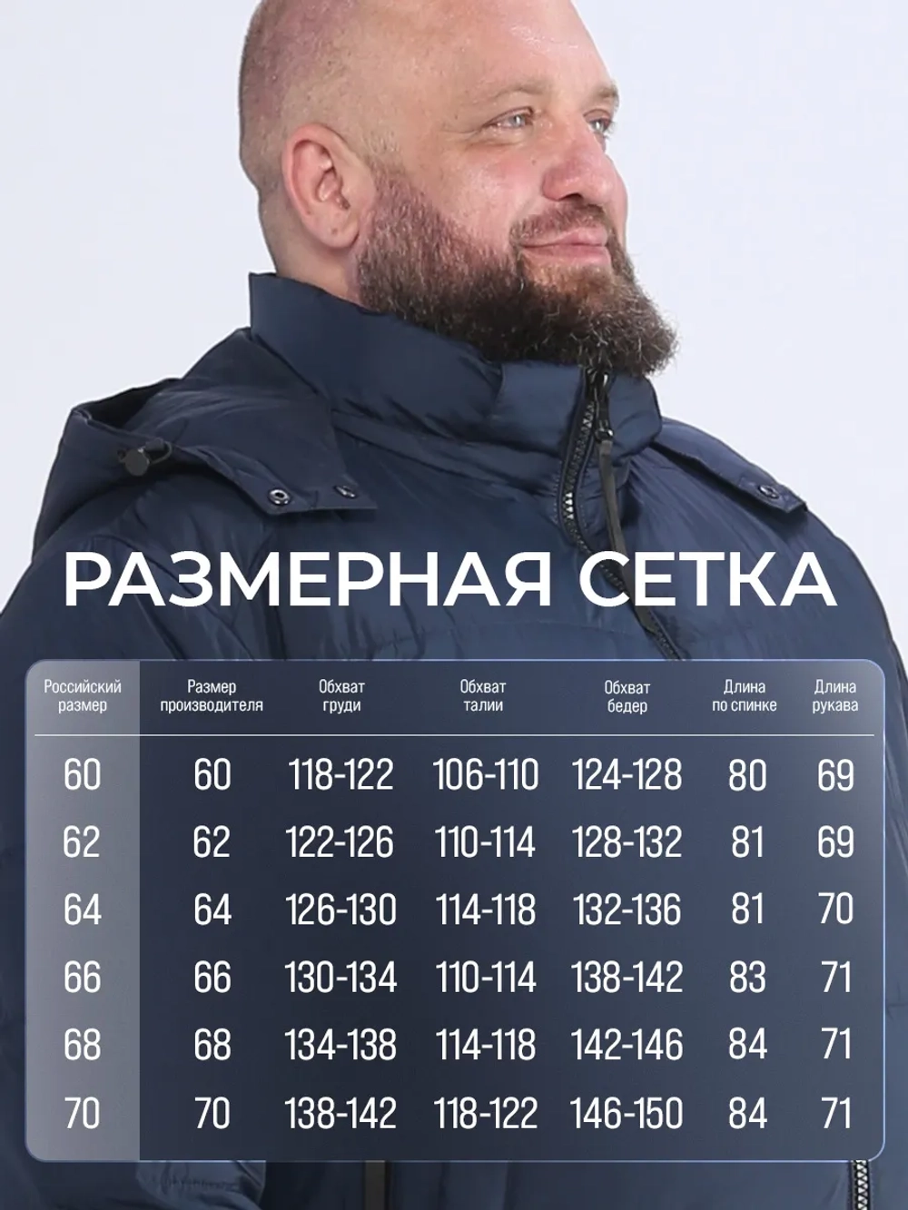Куртка зимняя больших размеров со встроенным термометром