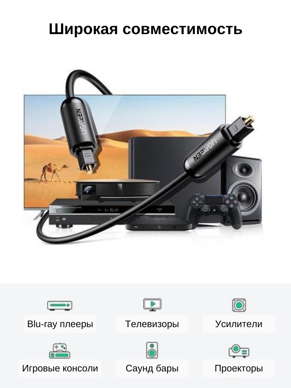 Кабель оптический Audio TOSLINK, 2m UGREEN 70892