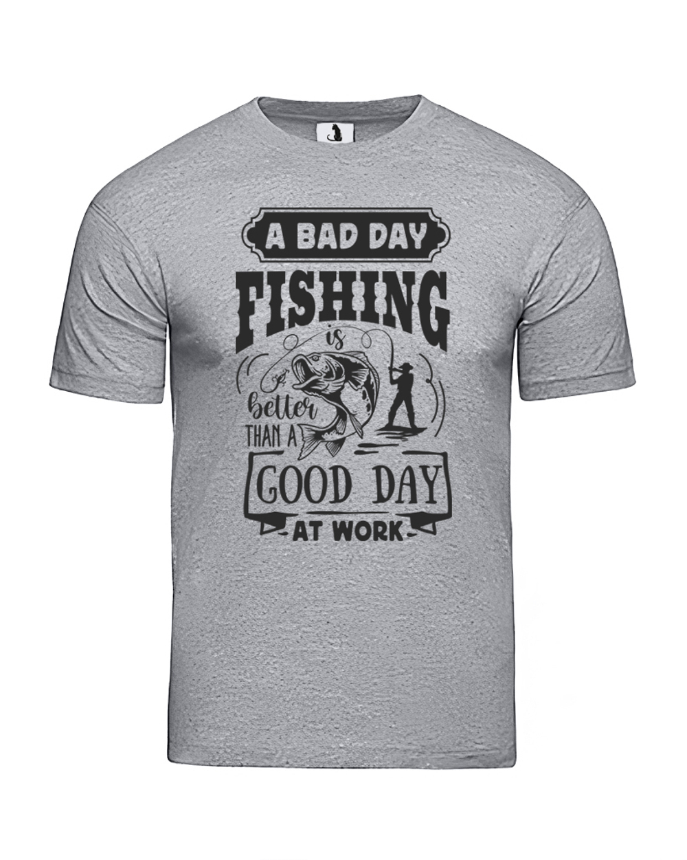 Футболка A bad day fishing прямая серая меланж с черным рисунком