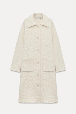ZARA ТРИКОТАЖНОЕ ПАЛЬТО ИЗ СМЕСОВОЙ ШЕРСТИ, БЕЛЫЙ