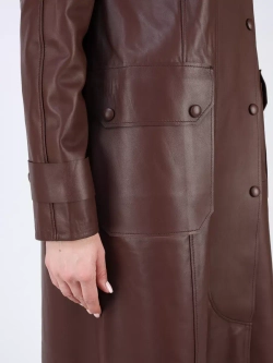 Кожаный тренч длинный с поясом плащ