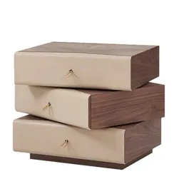 Тумбочка-столик Teorema, бежевая экокожа, шпон ореха