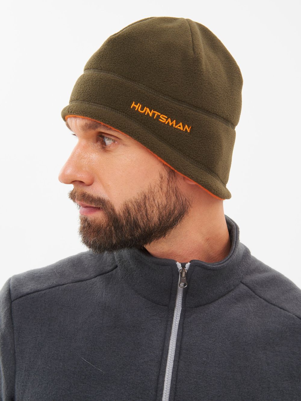 Шапка двухсторонняя ткань Флис цвет Хаки/Оранжевый