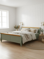 Кровать двуспальная 160х200 Мелания с местом для хранения, 2 ящика для белья, массив сосны и дуба, цвет эвкалипт, классика