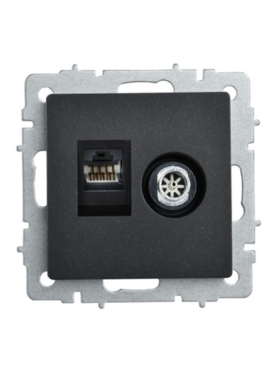 Розетка компьютерная + телевизионная 2-м Brite РТВ/РК12-БрЧ RJ45 кат.5E + TV механизм черн. IEK BR-AK20-1-K02