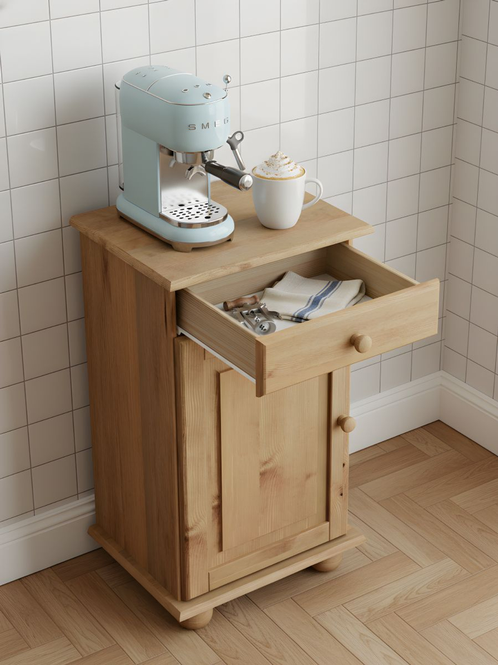 Тумба, 48х39х81, Лена, однодверная, из массива дерева, с ящиком, буфет для кухни, бейц, Dipriz