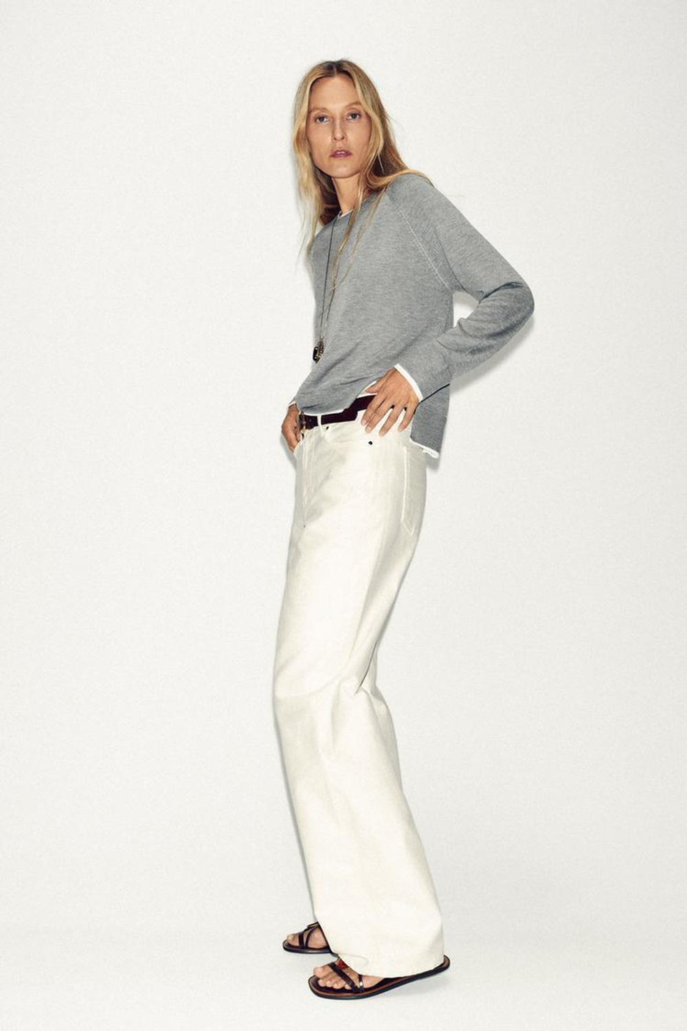 ZARA ТРИКОТАЖНЫЙ ДЖЕМПЕР, СЕРЫЙ МЕЛАНЖ