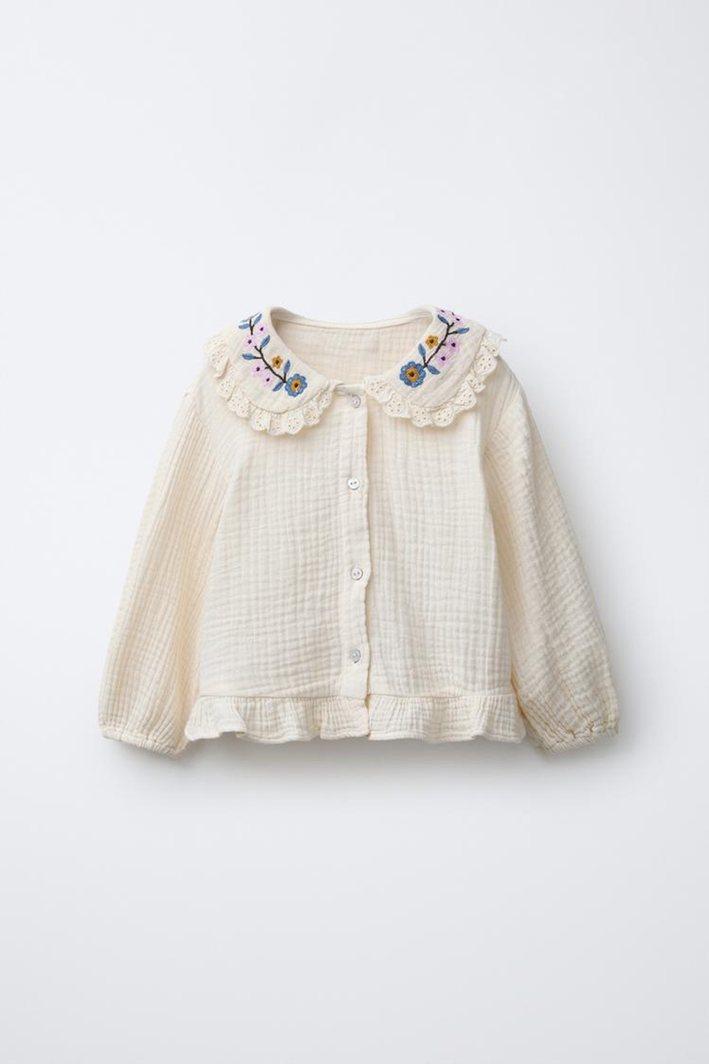 ZARA РУБАШКА С ВЫШИВКОЙ «ЦВЕТЫ», ЭКРЮ