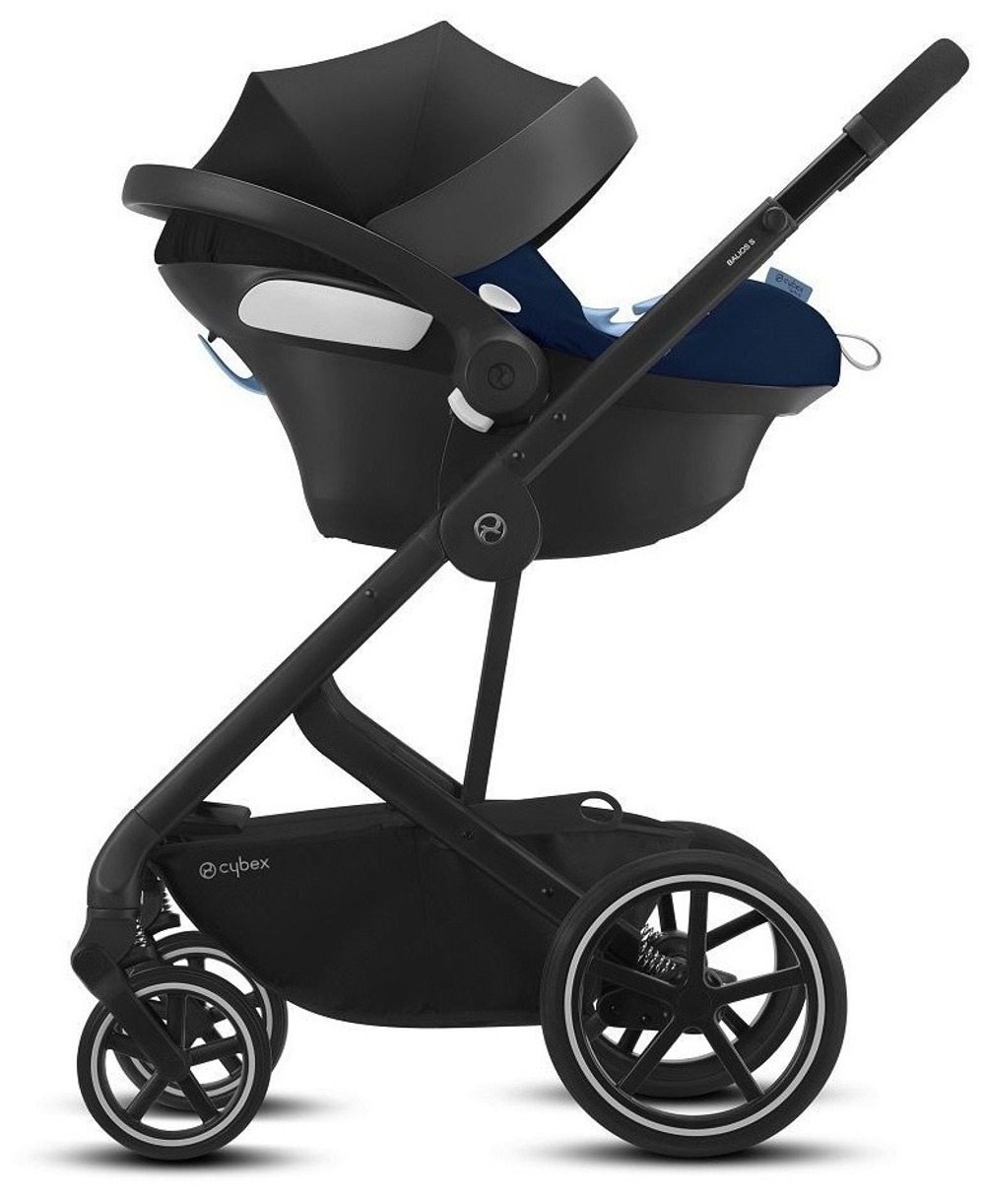 Коляска Cybex Balios S Lux BLK complete Aton S2 Ocean Blue Base One 4 в 1 Moon Black с дождевиками