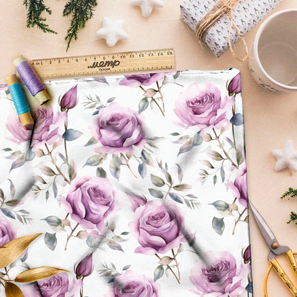 Ткань премиум шифон лиловые розы