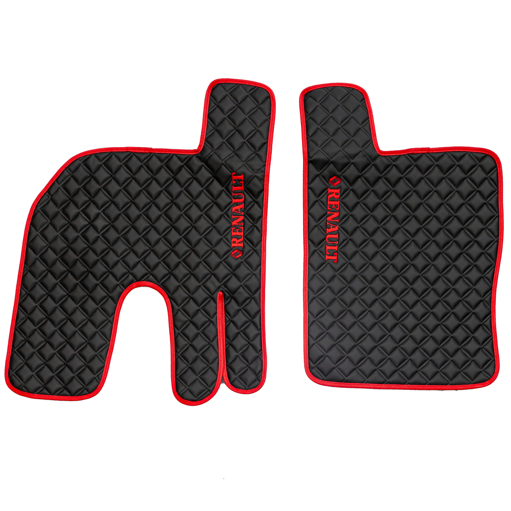 Ковры RENAULT T (автомат) (экокожа, черный, красный кант, красная вышивка)