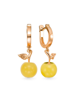 Ефимов Золотые серьги 585 пробы "Медовое яблочко" с натуральным янтарем