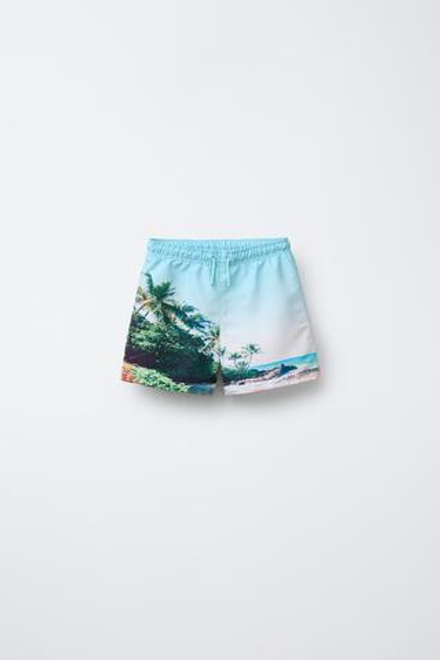 ZARA ПЛАВКИ С ФОТОПРИНТОМ, БИРЮЗОВЫЙ