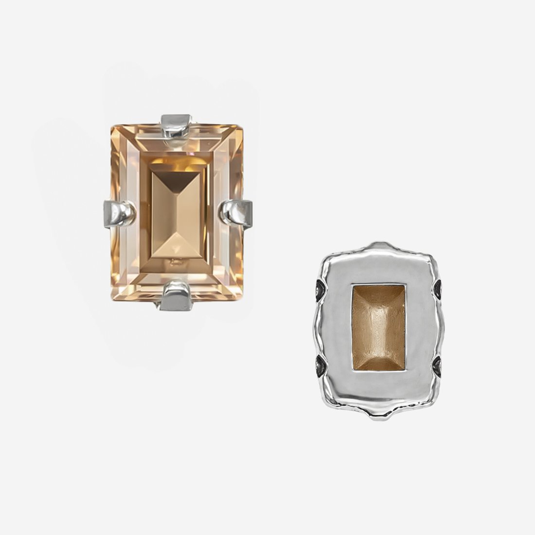 Прямоугольник (Step Cut Fancy Stone) в цапах, оттенок "Светло-золотистый Кристалл"/"Light Golden Crystal", 9*7мм, родирование