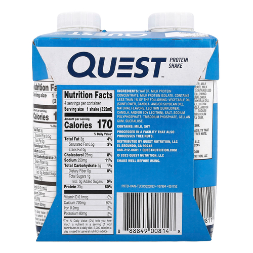 Quest Nutrition, Протеиновый коктейль, ваниль, 4 коктейля, 325 мл (11 жидк. унц.)