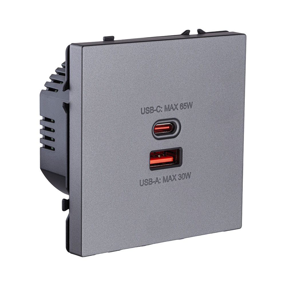 Розетка USB A+C 65W, серый Kollinger Eclipse EC-024GY