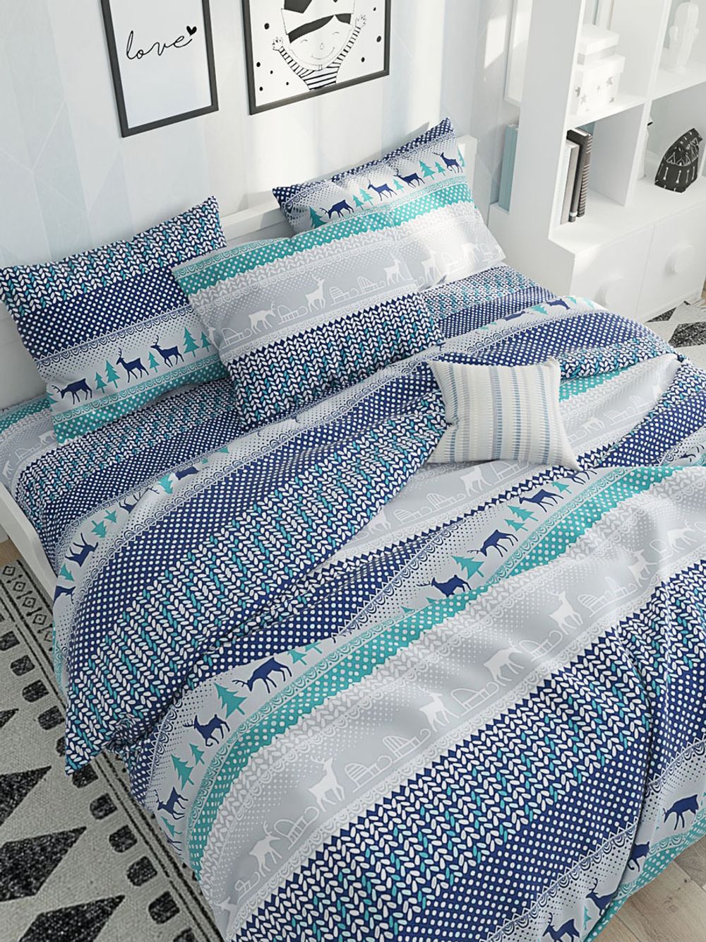 Постельное белье Сказка "Скандинавия" евро Наволочка 50х70 см 2 шт Простынь 240х215 см Пододеяльник 200х215 см, перкаль