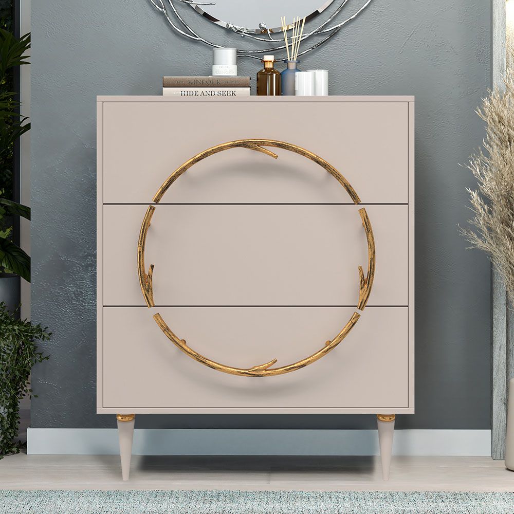 Комод Арт Колор matte Классик Голд с 3 ящиками Серый агат матовый