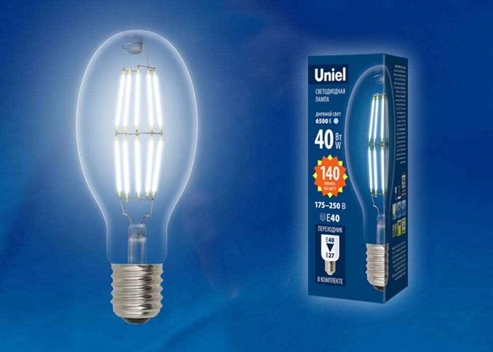 LED-ED90-40W/NW/E40/CL GLP05TR Лампа светодиодная, прозрачная. Белый свет (4000K). Картон. ТМ Uniel