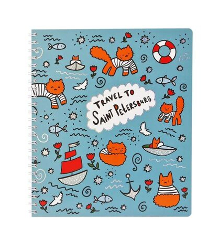 Тетрадь А5 80л кл. гребень Полином пласт.обл. "Питерские коты" фольга, бел.100%, БЕЗ ПОЛЕЙ