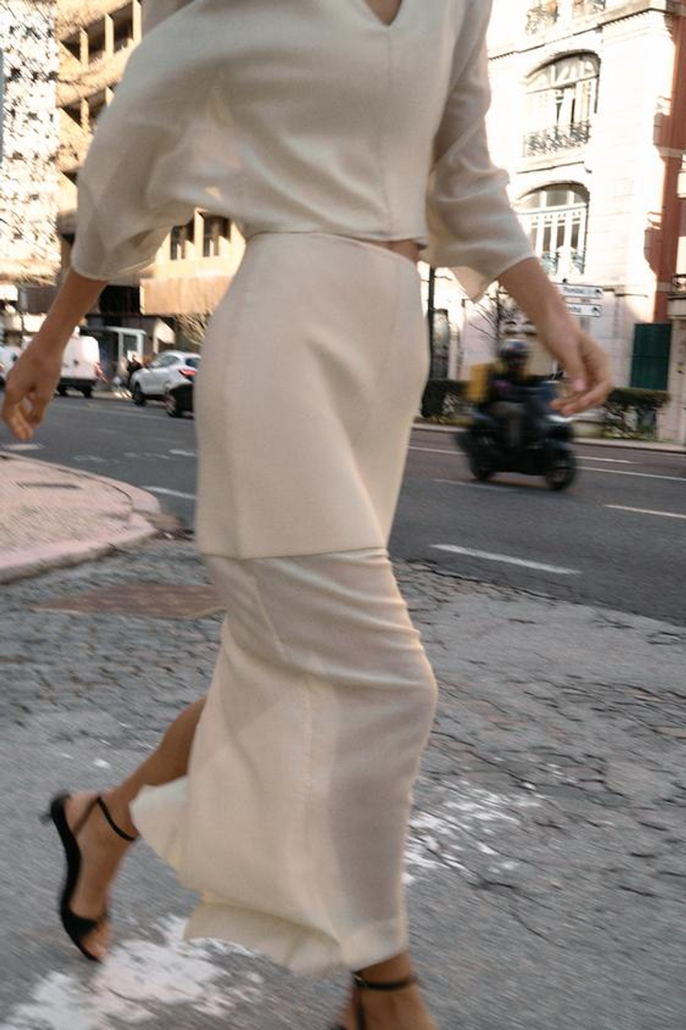 ZARA ПРЯМАЯ КОМБИНИРОВАННАЯ ТРИКОТАЖНАЯ ЮБКА, ЭКРЮ