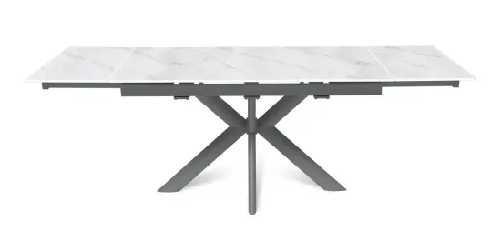 Стол "СТРОНГ" 140-220, керамика Snow Mountain матовая, опоры черный муар