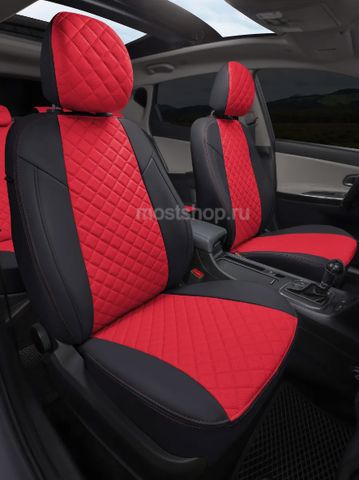 Авточехлы Volkswagen Passat B6-B7 Wag (TrendLine) с 05-15г. (красные бока, красный тыл, черная средина) (Эксклюзивный комплект)