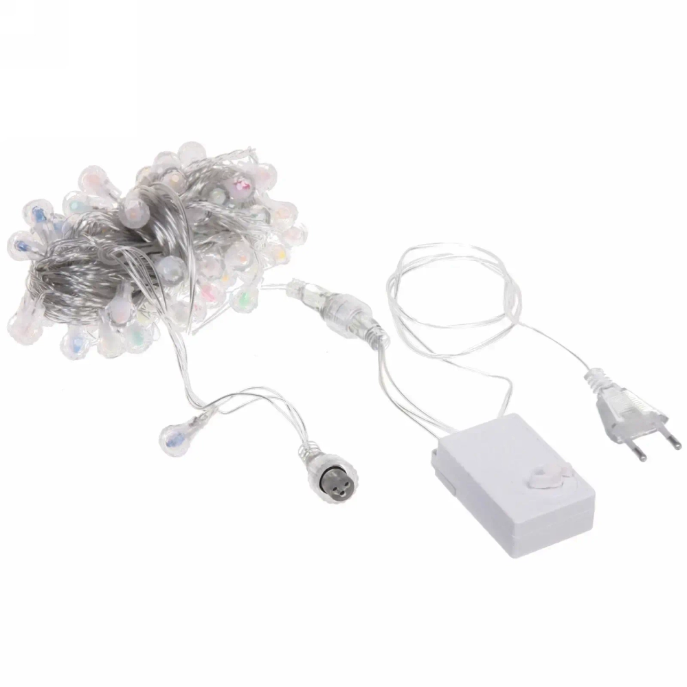 Гирлянда для дома НИТЬ «Сияющая капля» 10 м 60 ламп LED, прозр.пров, 8 реж,IP-20, Мультицвет (возможность соединения)