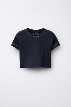 ZARA БЕСШОВНАЯ ФУТБОЛКА ДЛЯ СПОРТА С БЛЕСТЯЩЕЙ ОТДЕЛКОЙ, СИНИЙ
