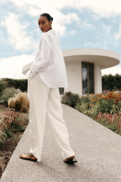 ZARA РУБАШКА ИЗ 100% ЛЬНА С КОМБИНИРОВАННЫМИ ПУГОВИЦАМИ, БЕЛЫЙ