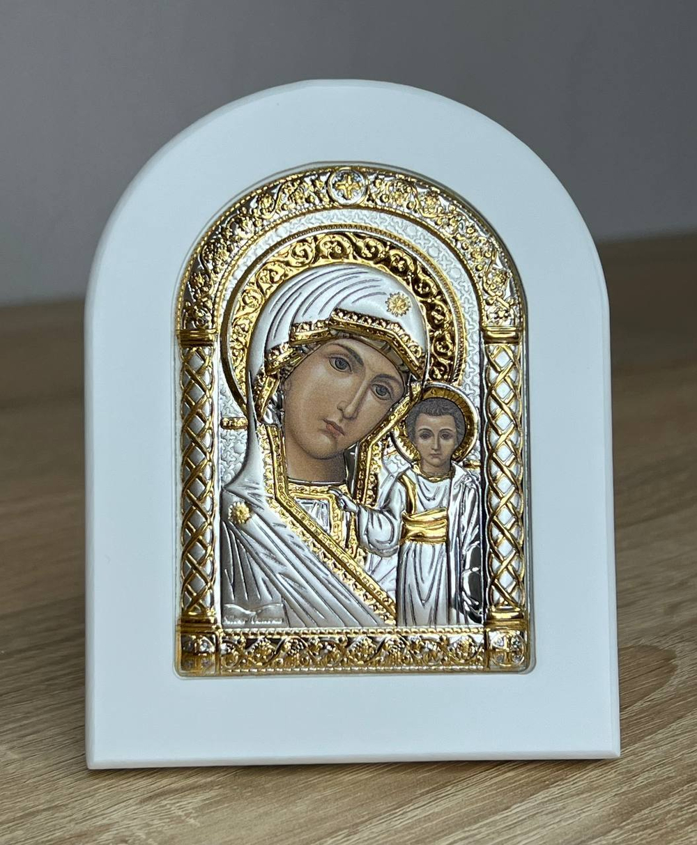 Казанская БМ, икона арочная, белое дерево 105х140