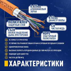 Кабель NEOMAX [NM720011] F/UTP cat.5e 4x2x0.52, 24 AWG, Медь, ZH нг(А)-HF (LSZH), внутренний (305 м), оранжевый;  Fluke Tested