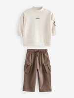 Толстовка и брюки карго в комплекте для мальчика Next B67-721, Молочный, Коричневый