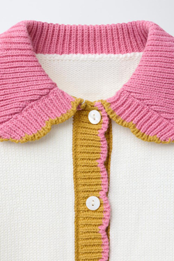 ZARA КОНТРАСТНЫЙ ВЯЗАНЫЙ КАРДИГАН, ЭКРЮ