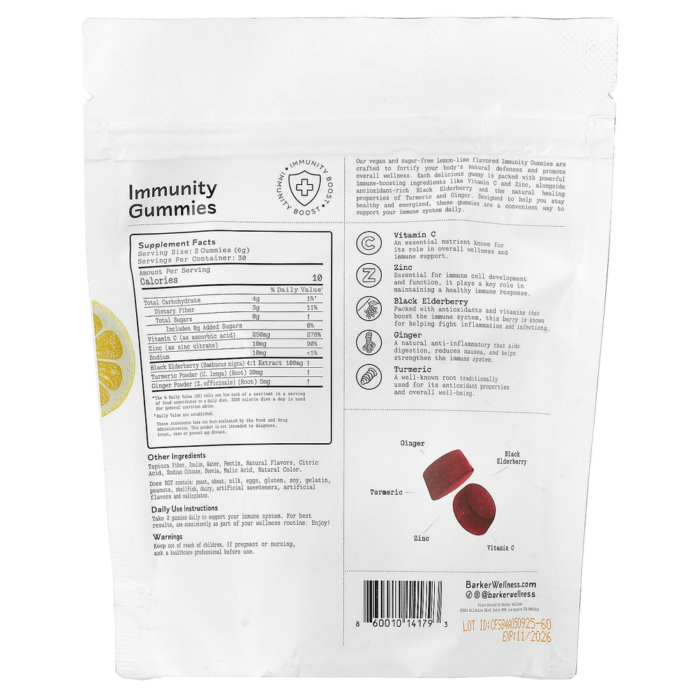 Barker Wellness Co, жевательные таблетки для поддержки иммунитета, со вкусом лимона и лайма, 60 жевательных таблеток