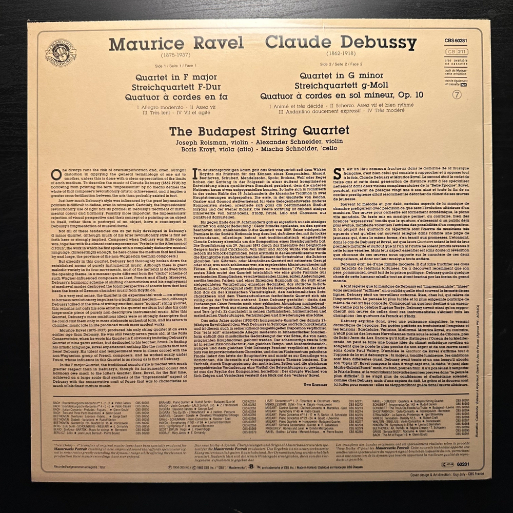 Равель - Квартет фа мажор / Дебюсси - Квартет соль минор, соч. 10 (Голландия 1983г.)