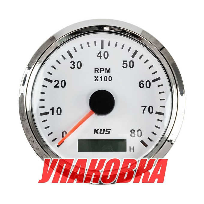 Тахометр 0-8000 об/мин со счетчиком моточасов делитель 1-10, белый циферблат, нержавеющий ободок (упаковка из 30 шт.)