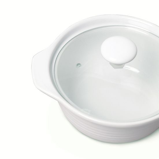 Мармит керамический круглый 23 см. 1,2 л. Kamille KM 6400 со стеклянной крышкой на металлической подставке