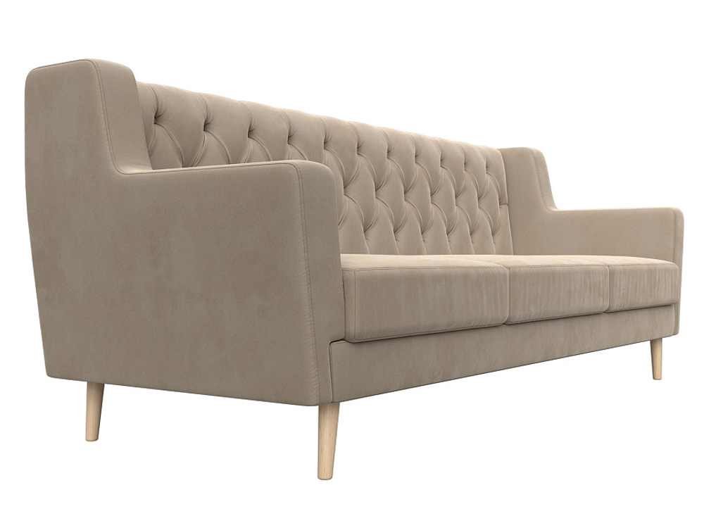 Диван кухонный прямой Брайтон 3 Люкс, Бежевый, Велюр, 108964