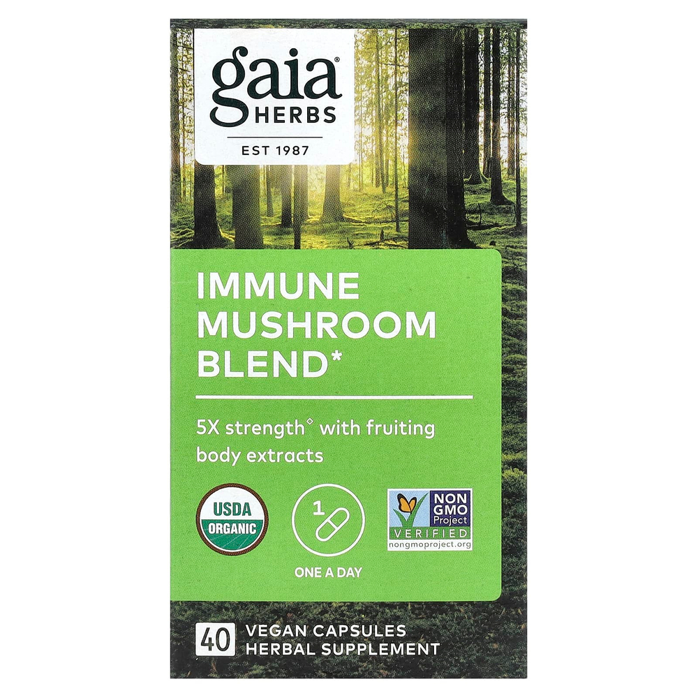 Gaia Herbs, смесь грибов для иммунитета, 40 веганских капсул