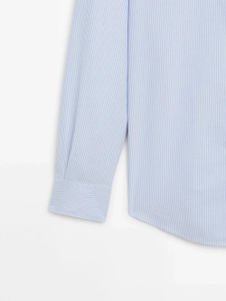 Massimo Dutti Рубашка оксфорд из 100% хлопка в полоску, небесно-голубой