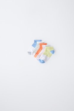 ZARA НАБОР ИЗ 5 ПАР КОРОТКИХ НОСКОВ В ПОЛОСКУ, СИНИЙ
