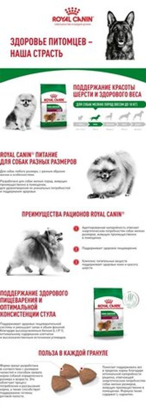 Корм для собак мелких пород, Royal Canin Mini Indoor Adult, живущих преимущественно в помещении