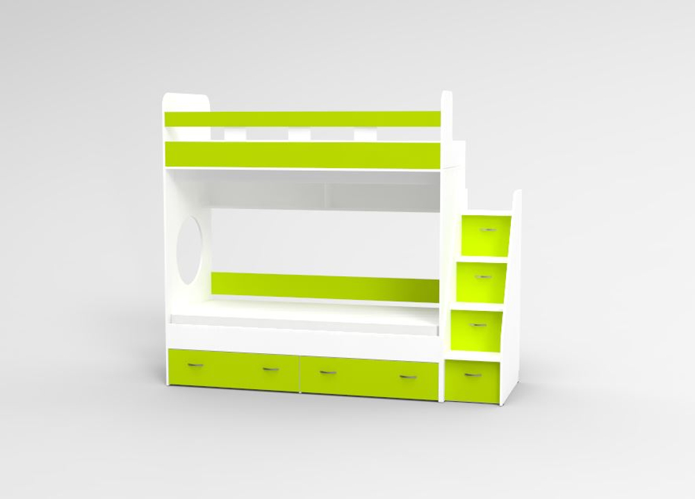 Трехъярусная кровать КарИВи Юниор  Белый  Лайм