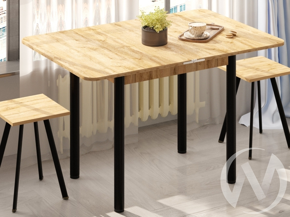 Стол поворотно - откидной 800х600 опора краш. (дуб вотан/черный)