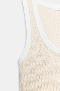ZARA ТОП С КОНТРАСТНОЙ ОКАНТОВКОЙ, БЕЖЕВЫЙ
