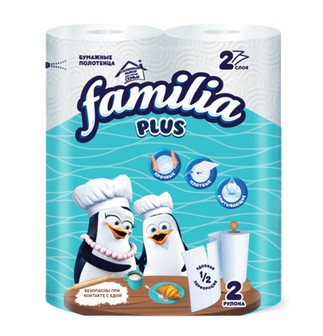 Familia Plus(2 шт.) полотенце бумажное 2-х слойн. белое с тиснением