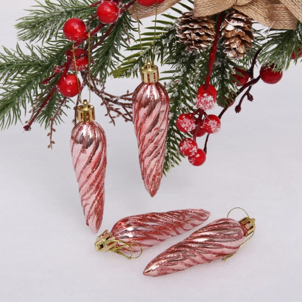 Ёлочные игрушки «Сосулька спиралька» 8,5см (набор 4шт), розовое золото