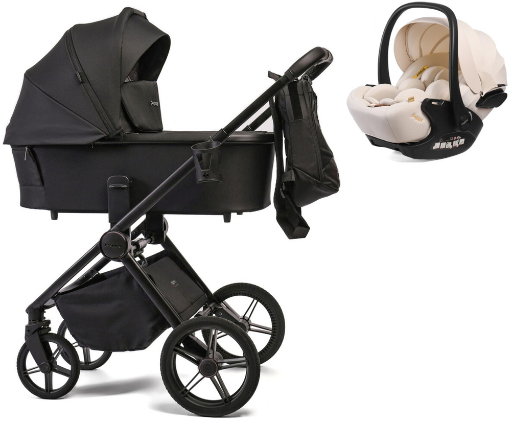 Детская коляска Peppy Monaco 3 в 1 с автокреслом Verona Beige Black (черный), рама черная матовая